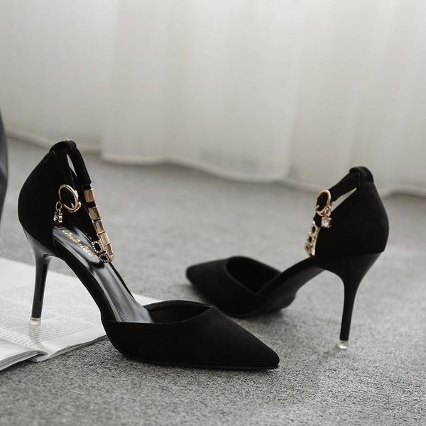 

women's shoes 2021 5cm /6.5cm/8.5cm high-heeled women's stiletto with buckle and pointed shoes in large size, Black