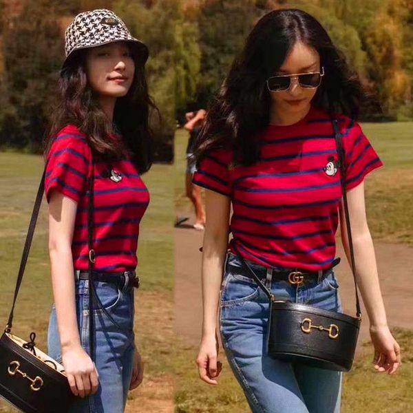 

xujwq полоса вязание summerembroidery красный корейский короткий рукав футболки модули моды пуловеры pulloverembroidered pulloverbrand нежны, White;black