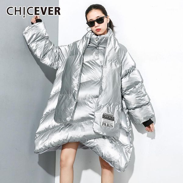 

chicever asymmetric women's cotton coat stand collar long sleeve oversize loose with scarf thick female parkas 2019 winter new1, Black