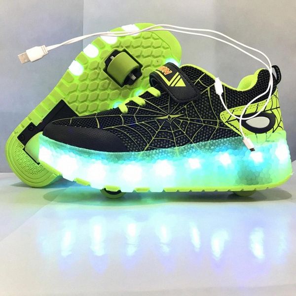 

children two wheels luminous glowing sneakers green pink led light roller skate shoes kids led shoes boys girls usb charging #wm3z