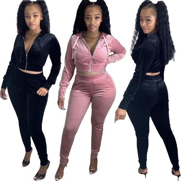 

2021 wholesale fashion 2 pieces and pants pockets plus size solid color casual velour set suit outfit for women ladies girl, Gray