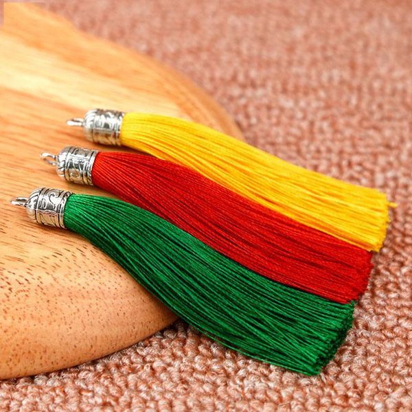 

5pcs lot 9cm long silk tassel brush cords with metal caps for earrings charms pendant tassel fit diy jewelry making material h qylwiz