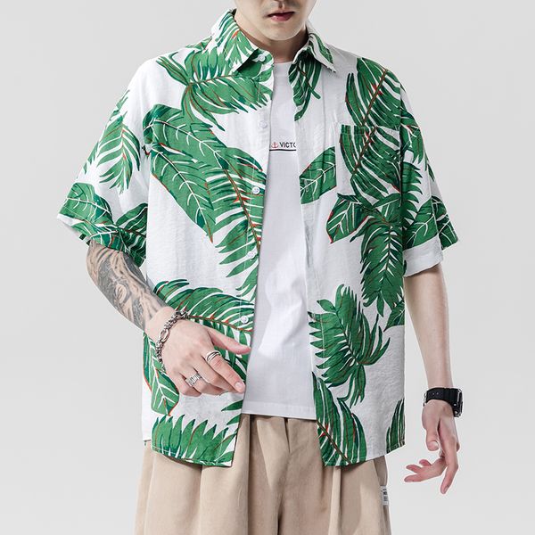 

2021 brand new 2021beach summer print flower short sleeves hawaii collar korea style shirt for men's harajuku clothing 5yk0, White;black