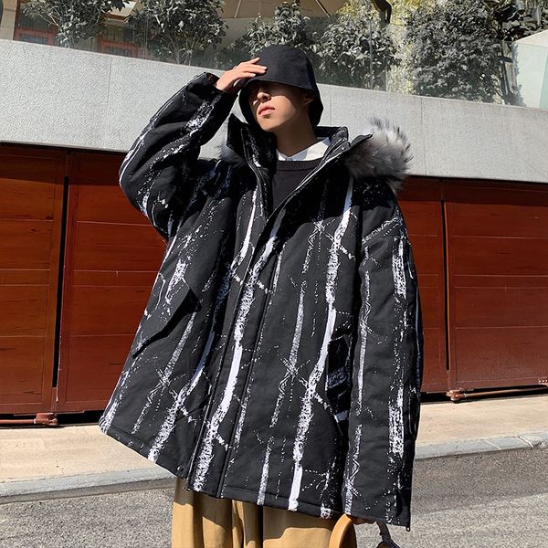 

2021 new parka windbreaker fleece thick warm fur coats hooded overcoats men's winter clothing cf5v, Black