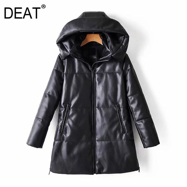 

deat] loose fit leather brief warm woolen coat parkas new hooded long sleeve women fashion tide autumn winter 2020 13u081 1014, Black