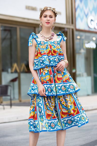 

милан подиум платья 2019 платья 6668 новая весна и лето печати торт юбка погоны конструктора платье марка same стиль, Black