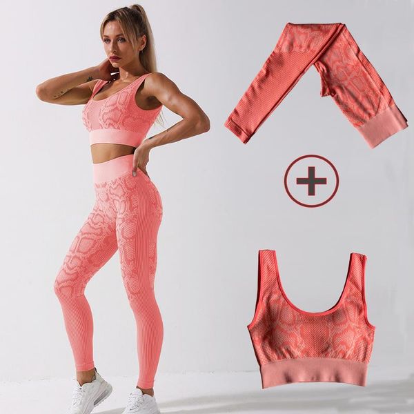 

2021 serpentine print women seamless yoga set sling female fitness tant sports suit gym yoga suit workout set running wear, White;red