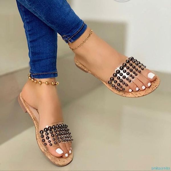 

slippers fashion wild rivet eva leather female black gold color pvc flat with women sandals beach 35-43 sizes1