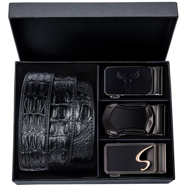 

famous brand men's corcodile belt cowskin genuine leather belts for men luxury men's black leather belt and box y200520, Black;brown