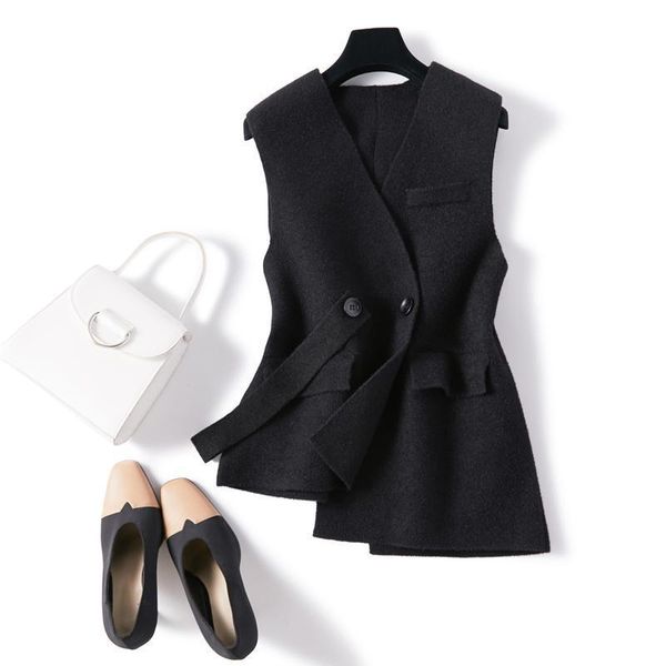 

springtime 2021 new female wool thin medium long with sleeveless waistcoat fashion vest ladies vests y213 057b, Black;white