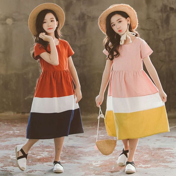

parent korean girls' 2020 new summer child clothing middle big splicing drs children's skirt, Red;yellow