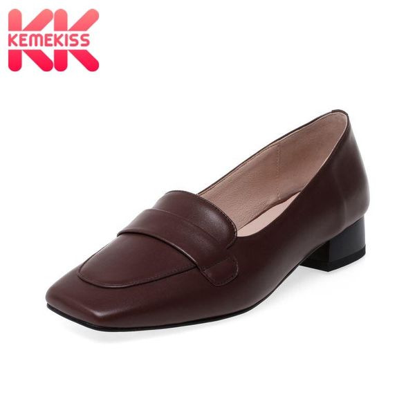 

kemekiss women fashion pumps shoes square toe real leather shoes for lady stylish lace up thick heel office footwear size 33-40, Black
