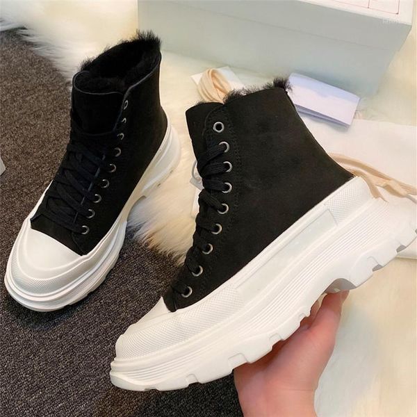 

platform boots warm wool shoes cross straps canvas boots splice high ankle increase lace-up women's shoes1, Black