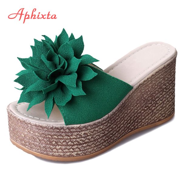 

aphixta women slippers platform wedge women slipper appliques slides beach sandals slides summer ladies mules clog shoes girl x1020, Black