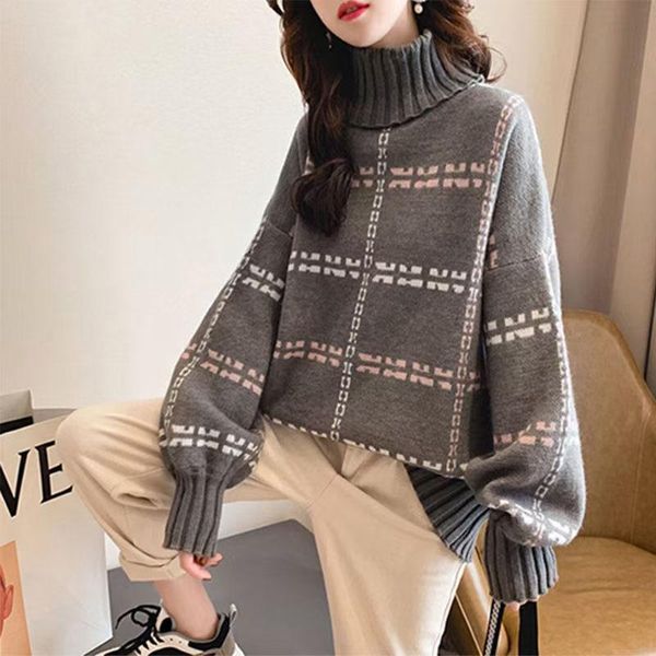 

winter loose knitted pullovers long sleeve turtle neck warm female sweaters fashion plus size pull jumpers, White;black