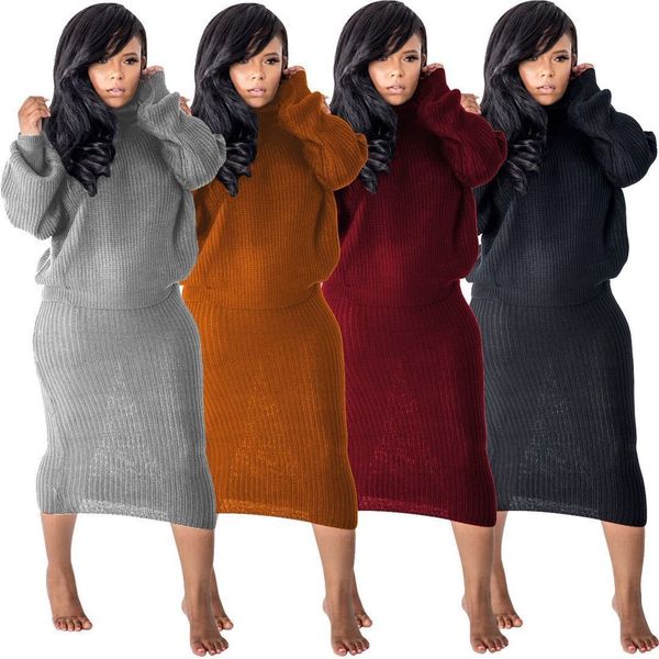 

women fall 2 piece set high neck multicolor skirt two-piece suit casual dress m1008