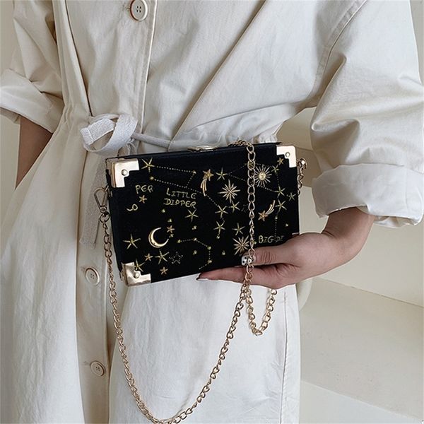 

fashion starry sky box women shoulder bags designer chains lady crossbody messenger bag luxury female evening clutch small purse