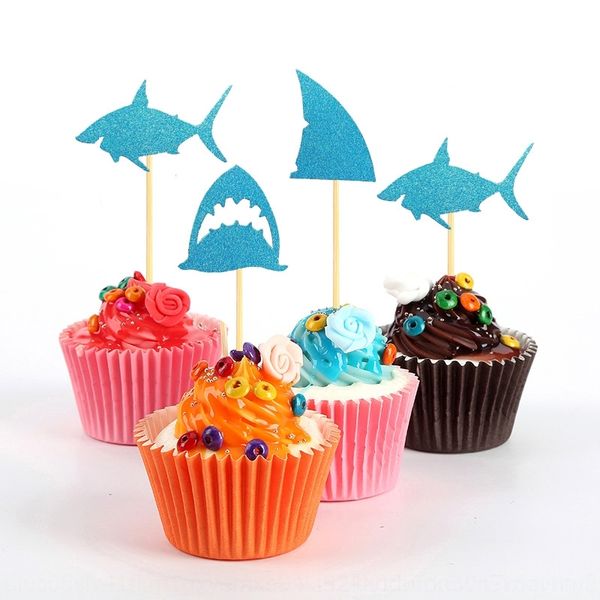 

sm62l 24pcs shark 24pcs simulation gold powder distribution supplies decoration cake shark cake desserttable dessert simulation table card g