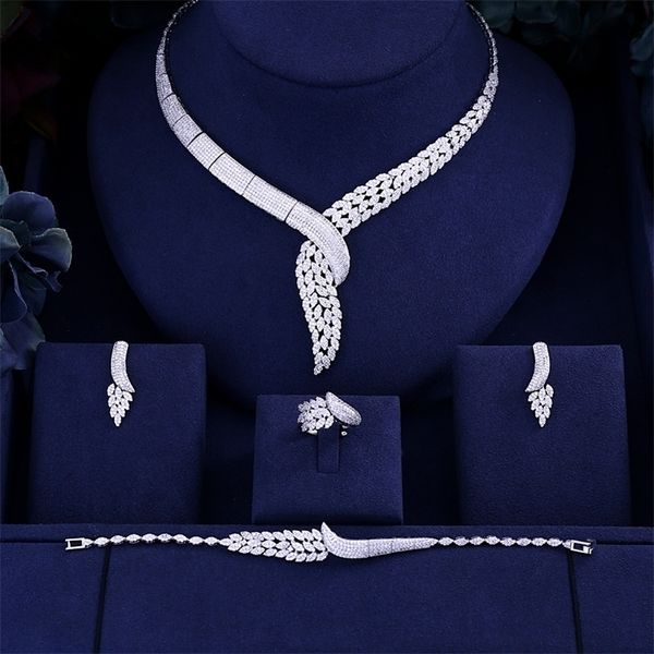 

jankelly ale african 4pcs bridal sets new fashion dubai jewelry set for women wedding party accessories design 201222, Slivery;crystal