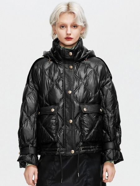 

ziai dual pocket drop shoulder hooded quilted coat j0ys#, Black