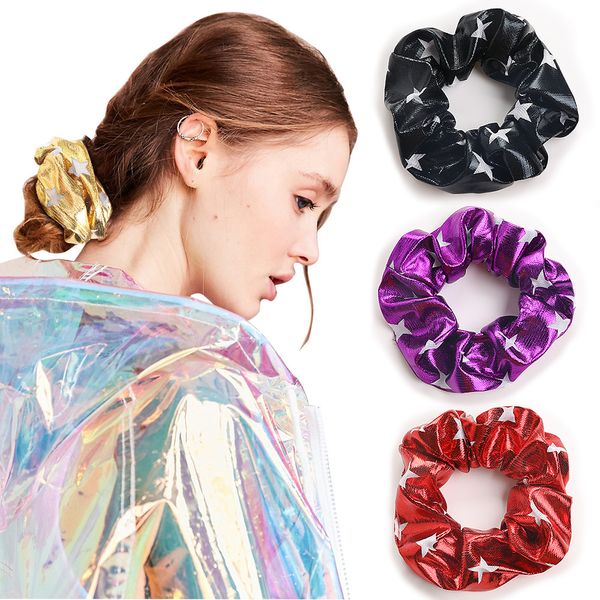 Bandas Cabelo bonito Laser Scrunchies Mulheres Elastic cabelo brilhante Scrunchy Headband Inverno rabo de cavalo titular Estrelas Imprimir Acessórios de cabelo