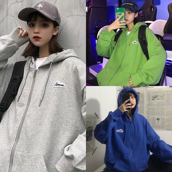 

1bh7e cotton 2020 autumn korean new style thin cardigan zipper long sleeve sweatshirt women's baseball suit sportswear sweatshirt sweat, Black