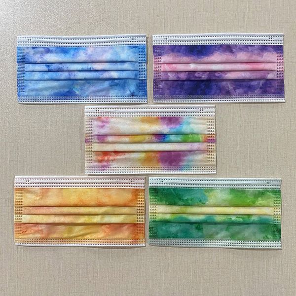 

adults colored tie-dye disposable face mask 3-ply non woven anti dust pollution pm2.5 mouth cover