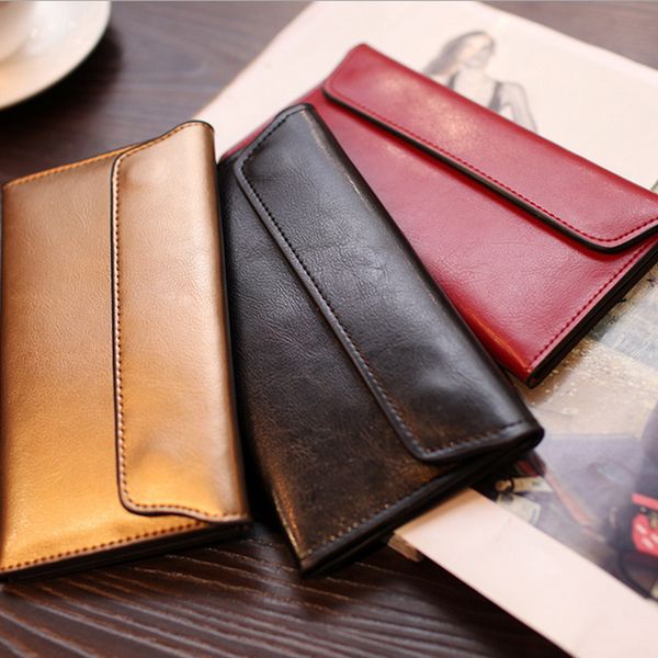 

genuine long magnetic buckle women clutch bags cow leather coin purse female wallet credit card holder