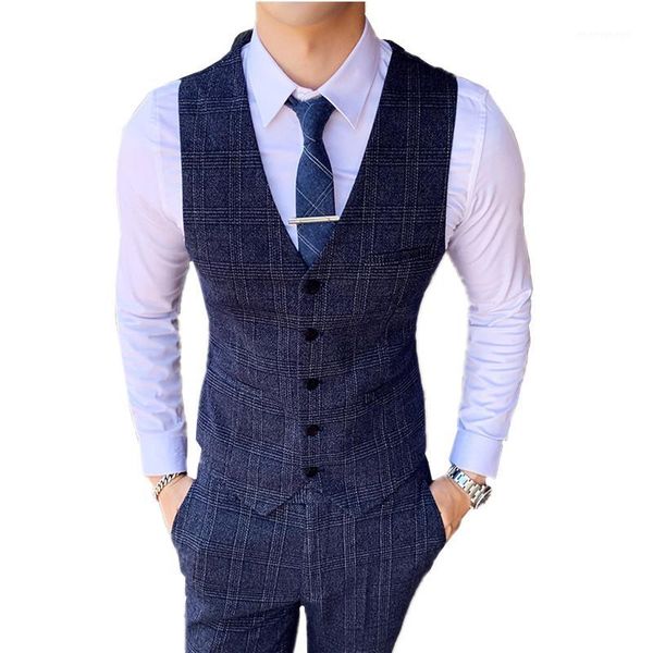 

men's vests blue mens plaid suit pants and vest set, business, wedding, party trousers large size 3xl autumn waistcoat men1, Black;white