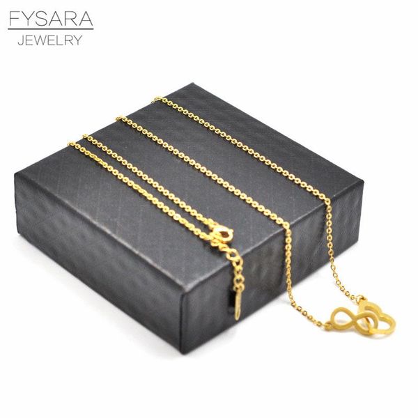 

fysara мода любовь ожерелье подвески сердца бесконечности короткое ожерелье для женщин из нержавеющей стали ювелирные изделия серебряное выс, Black