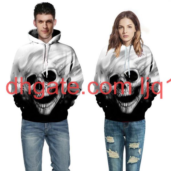 

autumn and winter lovers' new fashion black and white skull digital printed hooded sweater