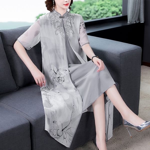 

cv0wm dresslong heavy pieces embroidery mother silk silk fake two industry mg8071 skirt dress of medium women's skirt 2020 spring large, Black;gray