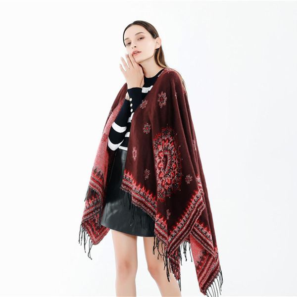 

2020 style new fall and winter versatile geometric printing winter thermal tassel shawl, Blue;gray