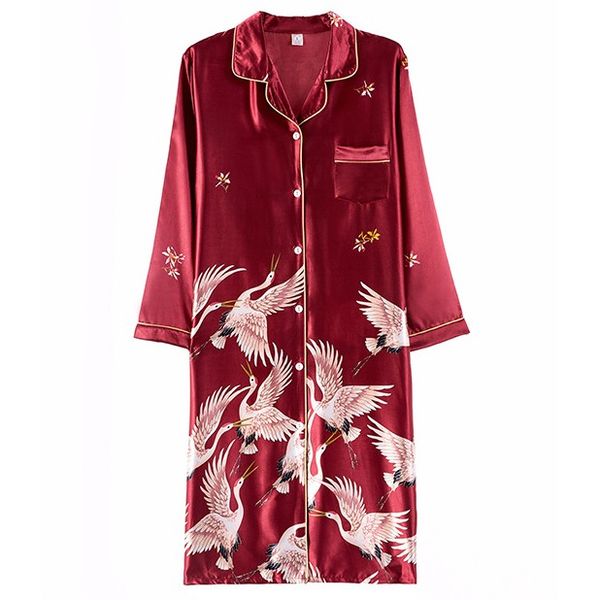

sleepwear casual women nightdress nightwear silky satin nightshirt sleep shirt soft print homewear intimate lingerie sleep dress, Black;red