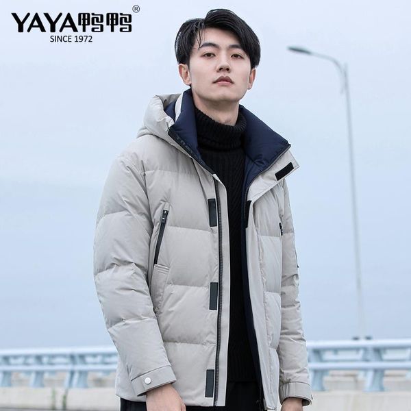 

yaya winter new men down jacket hooded solid coat casual warm white duck down jacket, Black