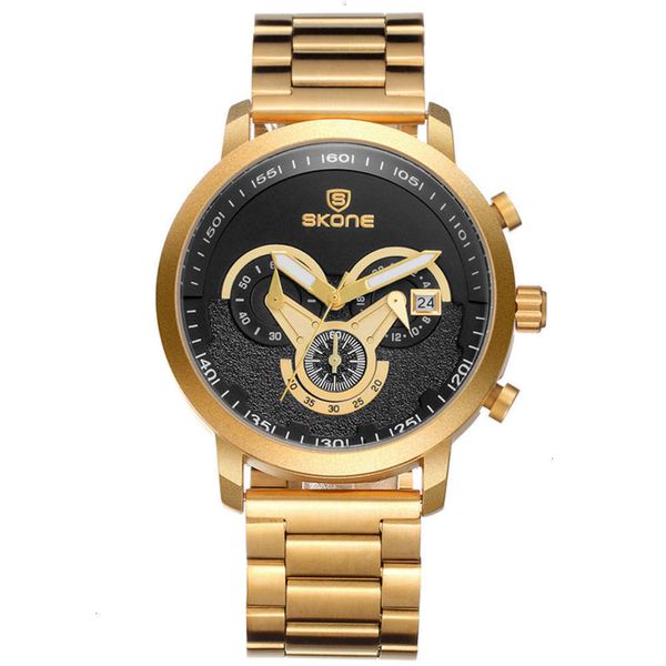 

new men's steel band outdoor sports watch multi function luminous waterproof calendar quartz watch, Slivery;brown