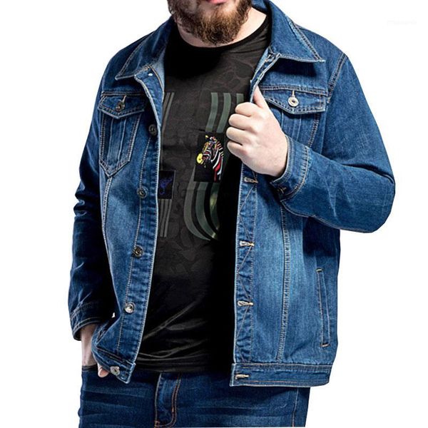 

2018 new large size -5xl 6xl 7xl men's blue denim jacket spring loose large lapel casual jacket fits 130kg men's wear1, Black;brown