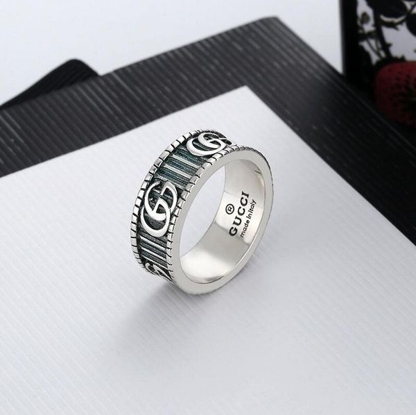 

2020/the newluxury jewelry men rings antique silver g designer rings engraved with stripe titanium steel engagement rings with box