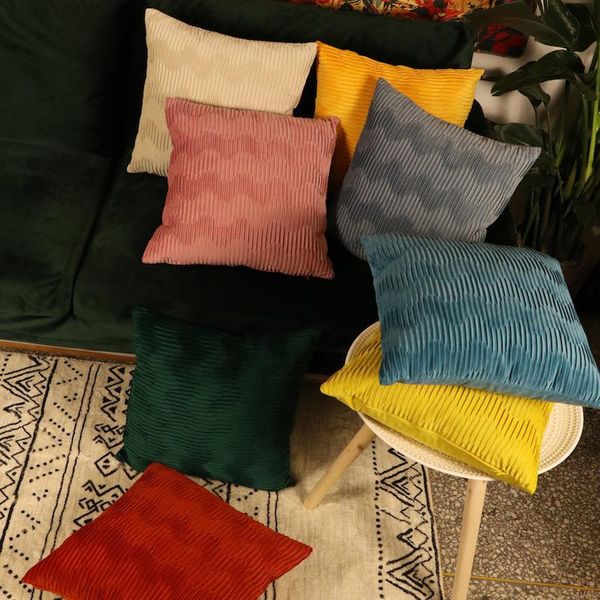 

dunxdeco cushion cover decorative pillow case modern artistic velvet geometric wave pleat soft coussin sofa chair cushion cover