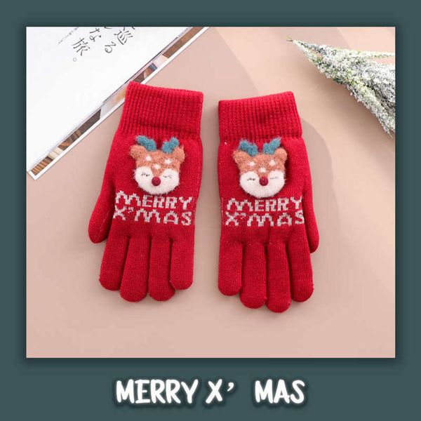 

cute student glove korean lady winter cartoon warm winter plush wool five finger cycling christmas, Blue;gray
