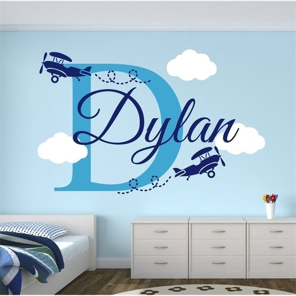 YOYOYU Art Home Decor Eco-Friendly Nome personalizzato Aeroplano con nuvole Decal Nursery Boys Kids Room Decor Vinyl Wall Sticker Y-80 201130