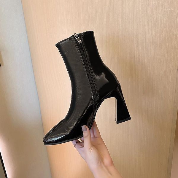 

genuine leather women quality ankle boots winter zipper high heels dancing shoes woman short boots1, Black