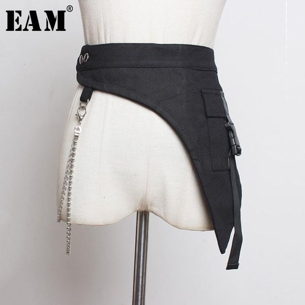 

belts [eam] black asymmetrical chain buckle split wide belt personality women fashion tide all-match spring autumn 2021 1k141, Black;brown