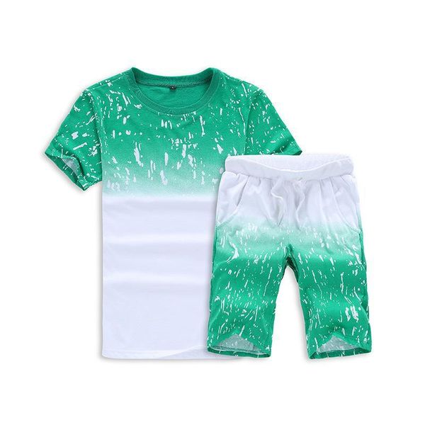 

2020 summer new men's casual sports suit youth korean cotton short-sleeved five-point pants two-piece suit, Gray