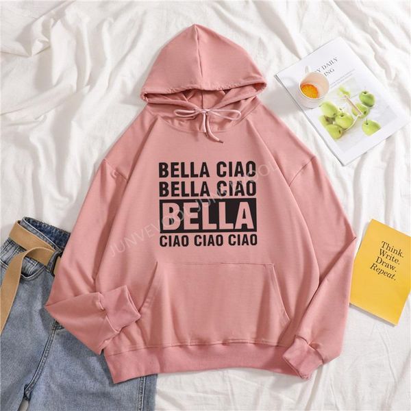 

spring / autumn women hoody sweatshirt letter bella ciao cotton lady pullover harajuku loose wild long sleeve hoodie female 1, Black