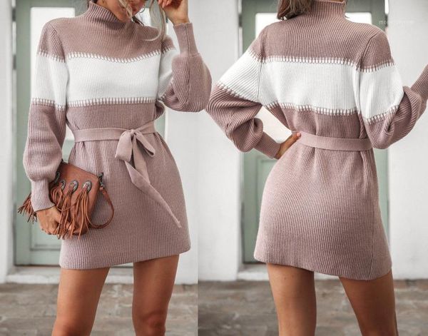 

casual dresses contrast knitted dress in fall / winter 20211, Black;gray