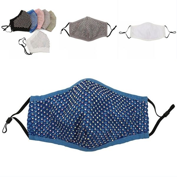 

double deck mouth face masks fashion cloth ladies plaid crystal inlay mascarilla flash breathing washable women mascherine12dd g2