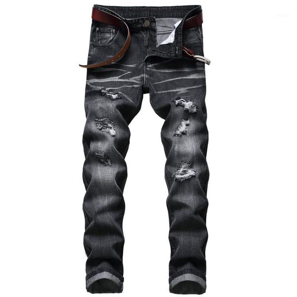

new fashion mens ripped jeans casual skinny slim fit denim pants biker hip hop jeans men1, Blue