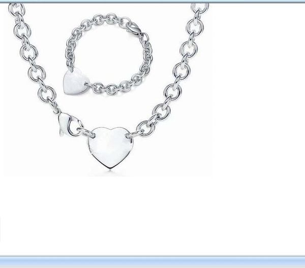 

2020 10 colors available stainless steel thick chian with heart plate bracelet and pendant necklaces set with box and dastbag, Silver