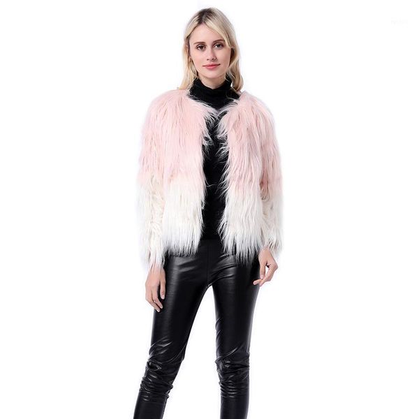 

fashion furry faux fur coat women fluffy warm long sleeve female outerwear autumn winter coat jacket hairy o-neck overcoat pc3151, Black
